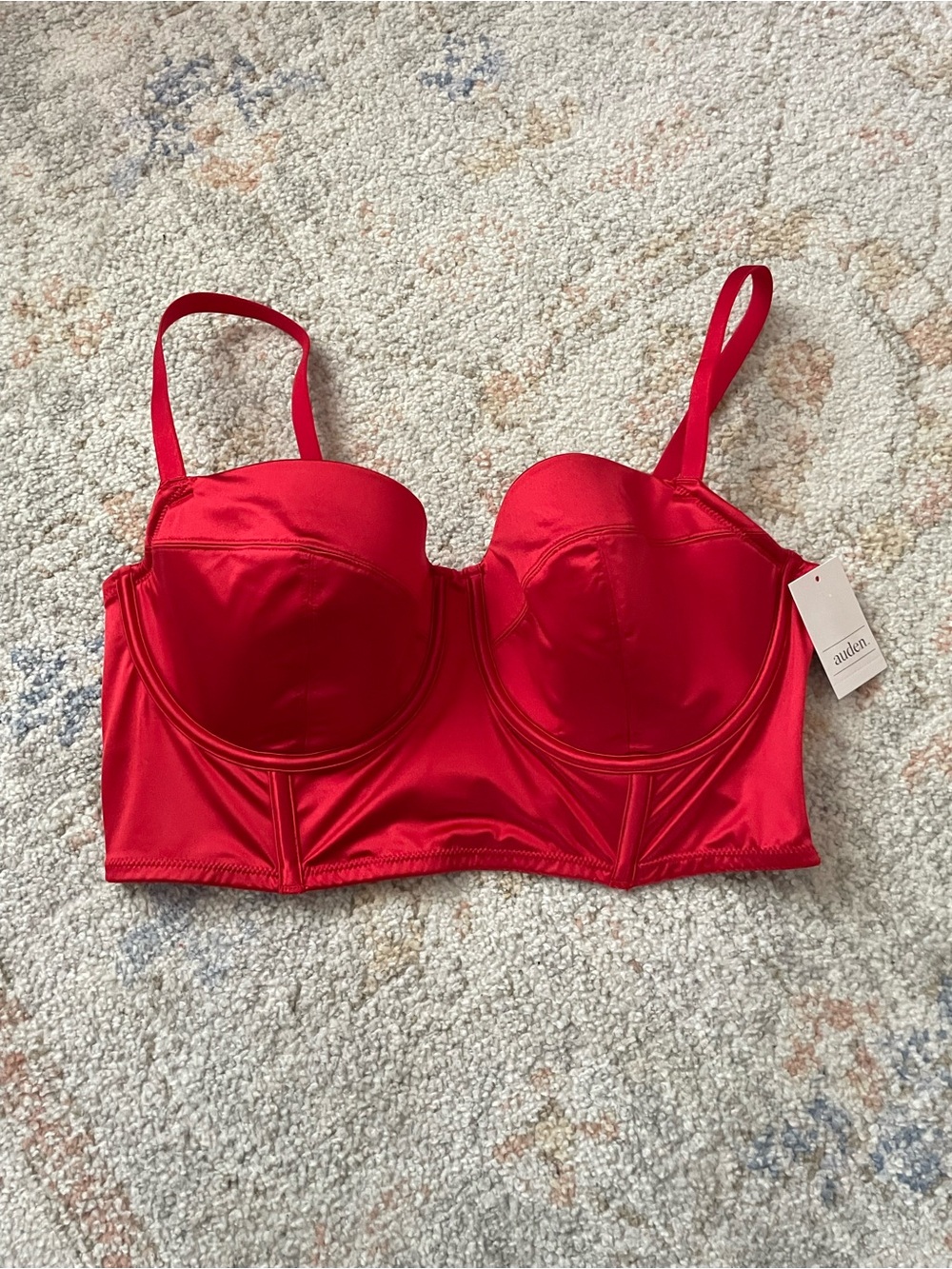 Auden Red Longline Satin Bustier Bra
